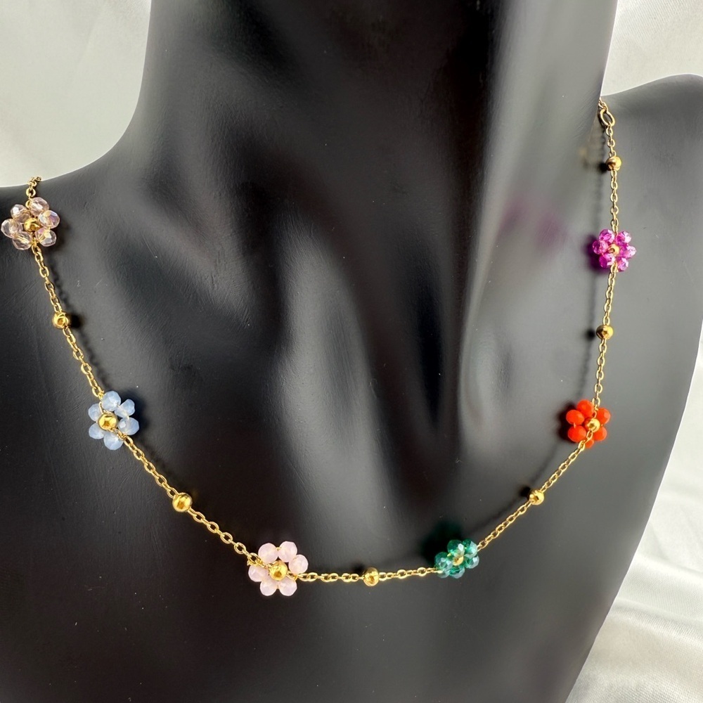 18K gold color necklace Floral Multicolor feminine adjustable